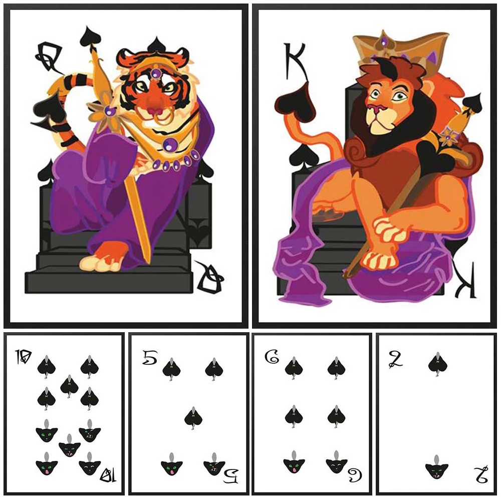 

Tiger Spades Cartoon Poker Playing Cards Nordic Poster Wall Art Canvas Painting Wall Pictures For Living Room Decor Unframed