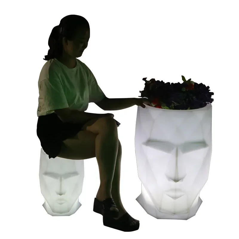 Led Luminous Flowerpot Outdoor  Garden Planter Face Shape Large Flowerpot Creative Green Plant Cultivation Basin