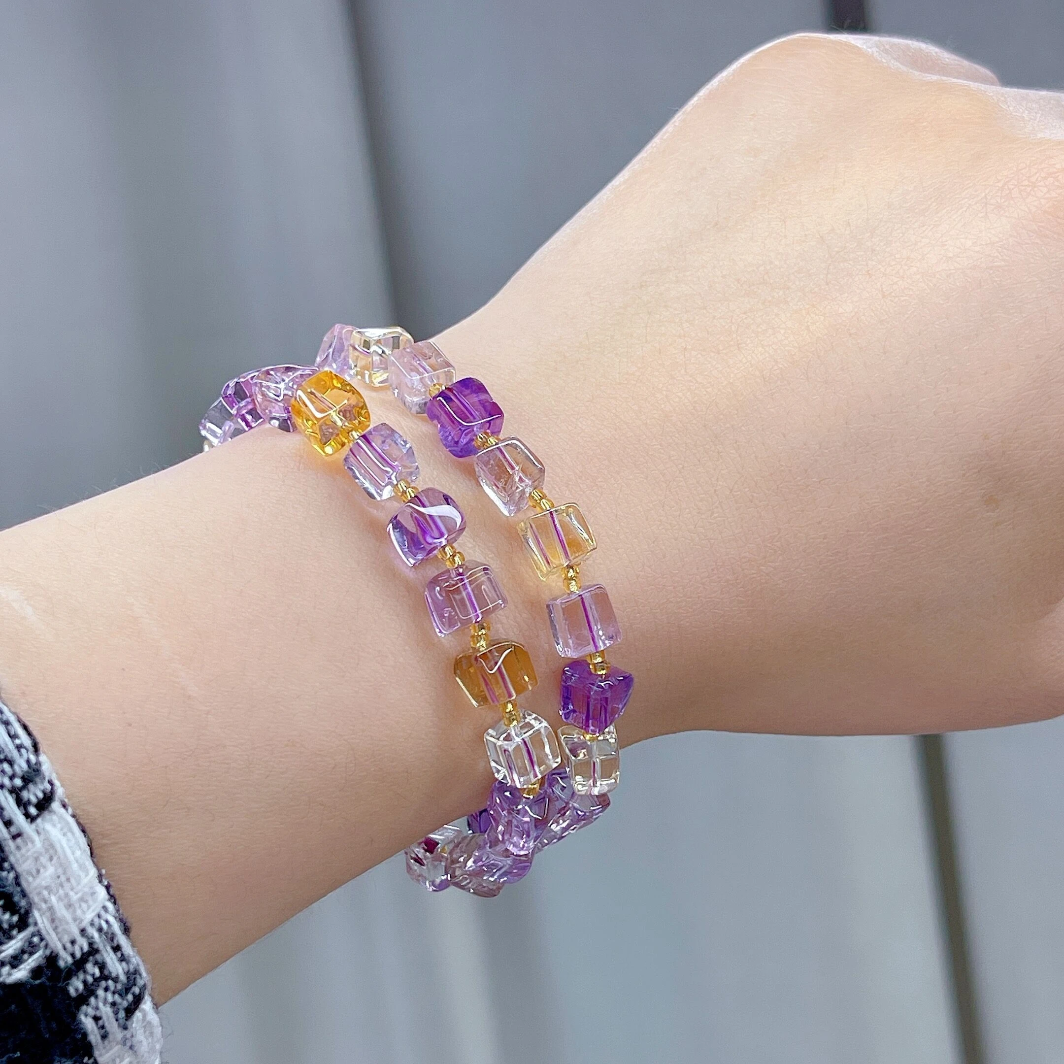 Natural Purple Yellow Ametrine Clear Cube Beads Bracelet Women Amethyst Citrine 6x6mm Crystal Jewelry Genuine Ametrine AAAAAA