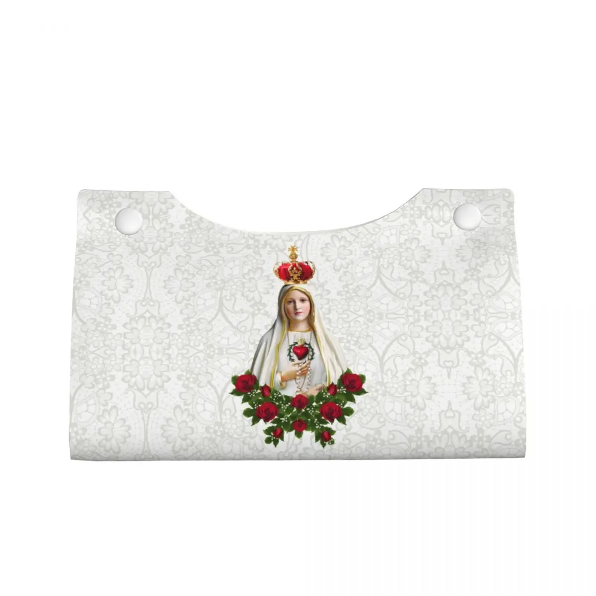 Custom Our Lady Of Fatima Virgin Mary Tissue Box Cover Square PU Leather Portugal Rosary Catholic Facial Tissues Holder for Home