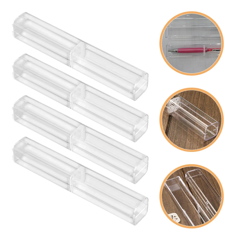 

4pcs Pen Case Clear Plastic Pencil Boxes Single Pen Holder Gift Packaging Storage Display Tube Transparent Stationery Box For