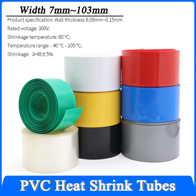 

1M PVC Colourful Heat Shrink Tube Width 7~103mm 18650 Lipo Battery Pack Insulated Film Wrap Lithium Case Protection Cable Sleeve