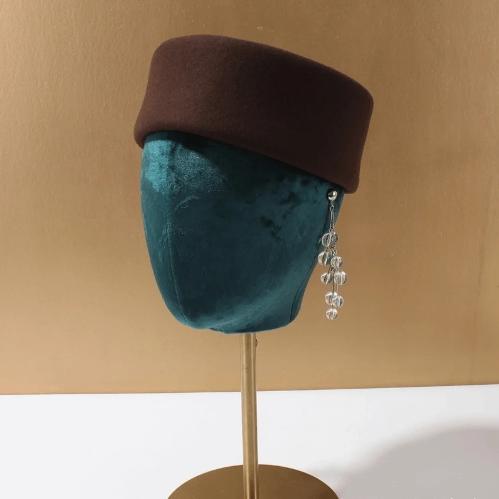 New Hard Top Wool Felt Berets Concave Top British Retro Wedding Fascinator Hats Vintage Fedoras Hats Formal Events