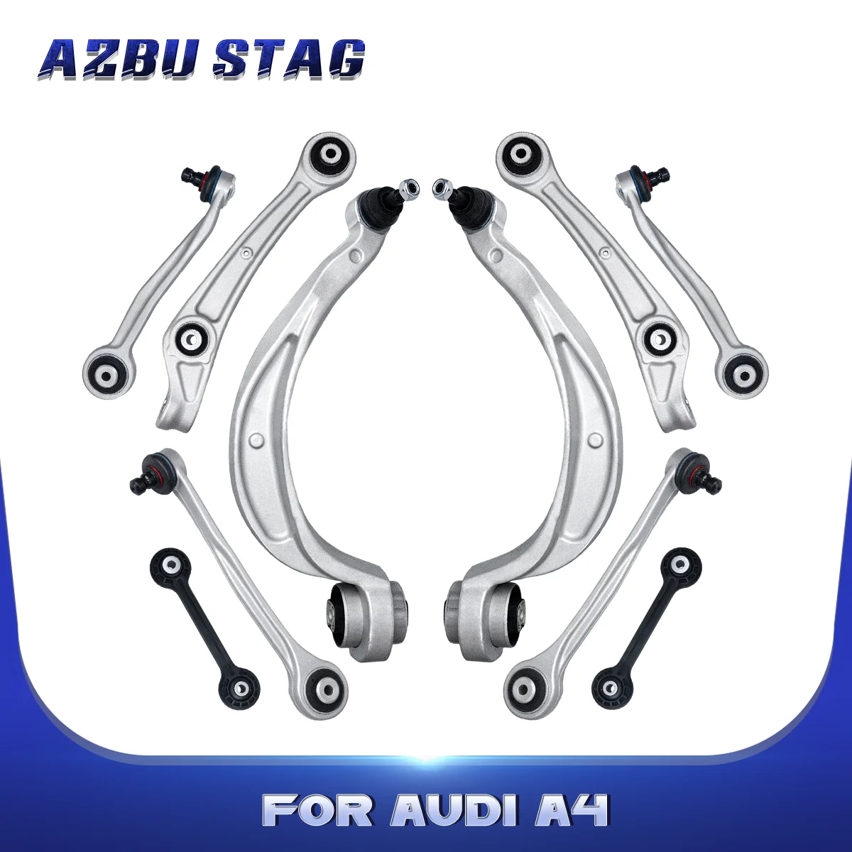 

AzbuStag 10 Pcs Front Lower Upper Rearward LH RH Control Arm Suspension Kit for Audi A4 A5 2008 2009 2010 8K0407151B