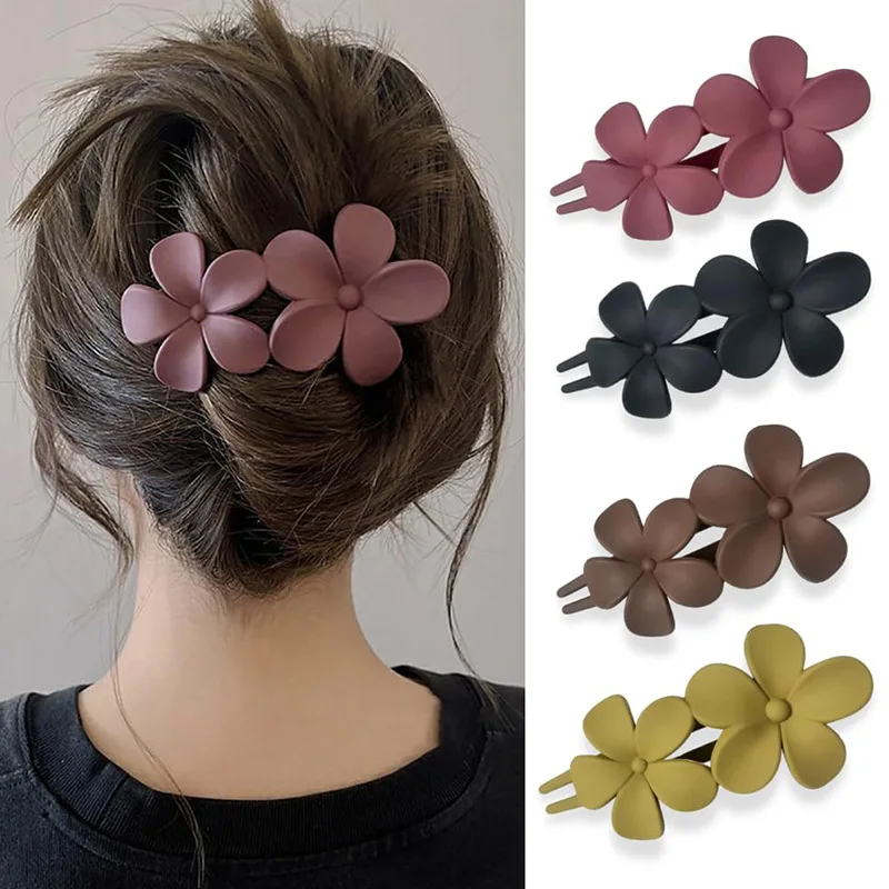 4 Stück Blumen-Haarspangen, matte französische Haarspange, schwarze Blumen-Haarnadeln, Haarklammern, rutschfeste Haarklemmen, zum Greifen von eleganten Haaren A
