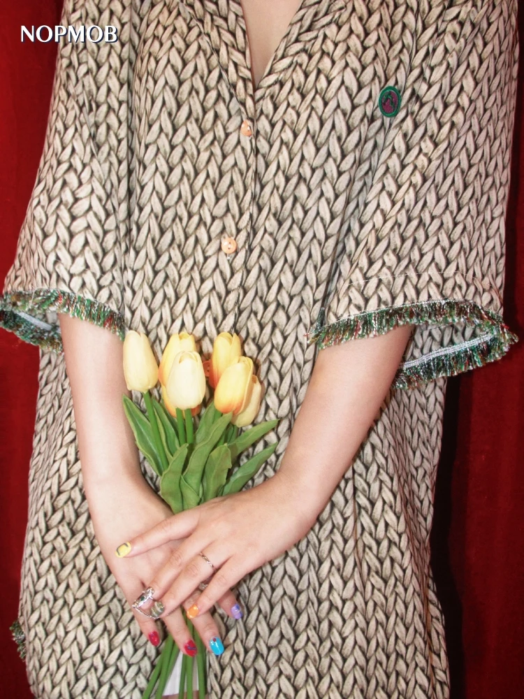 

Новинка: Женская модная повседневная рубашка свободного кроя с коротким рукавом, с принтом плетеной веревки, оригинальный дизайн, летняя коллекция