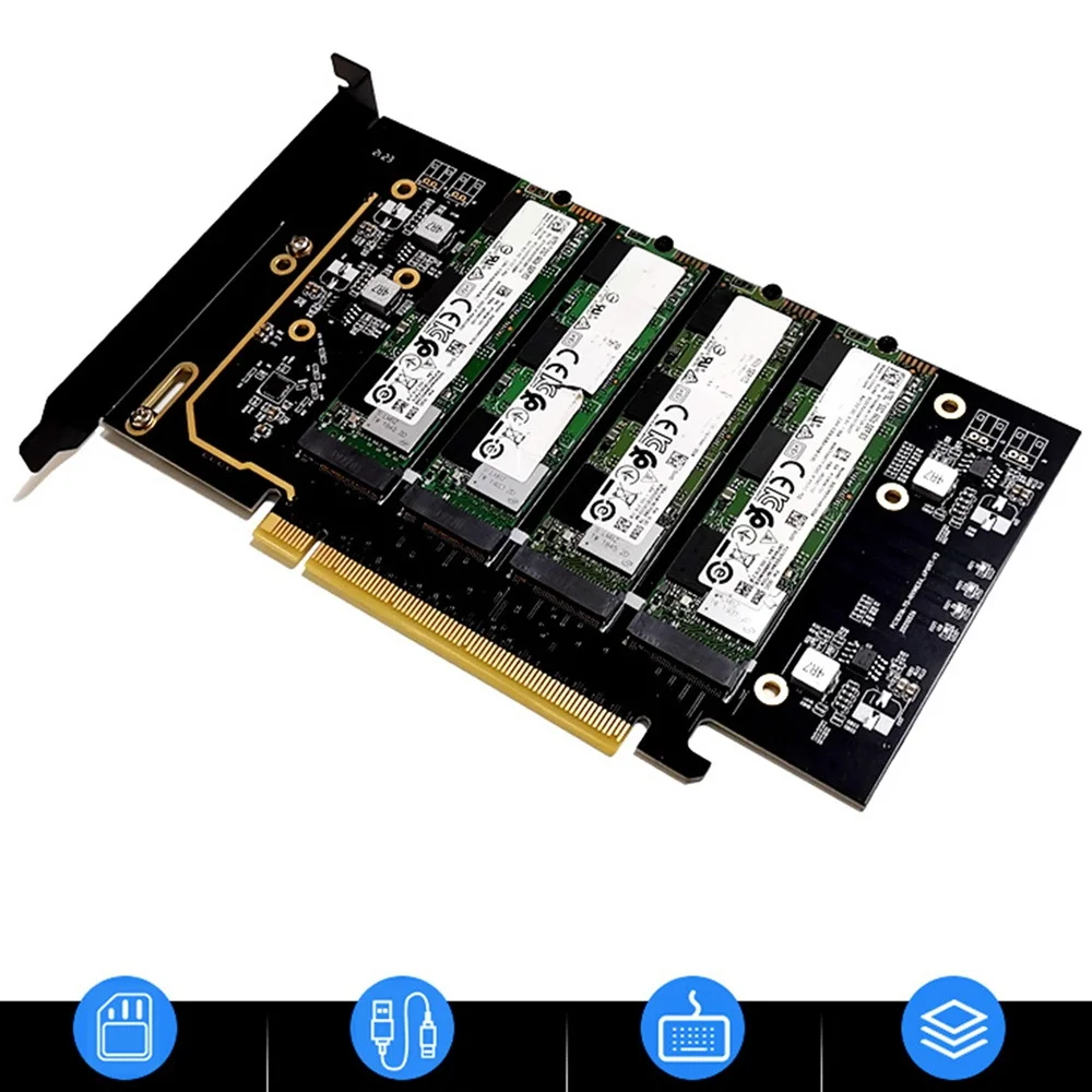 

M.2 NVME to PCIe 4.0 X16 Adapter Card, Supports 4 NVMe M.2 2280, Supports Bifurcation Raid