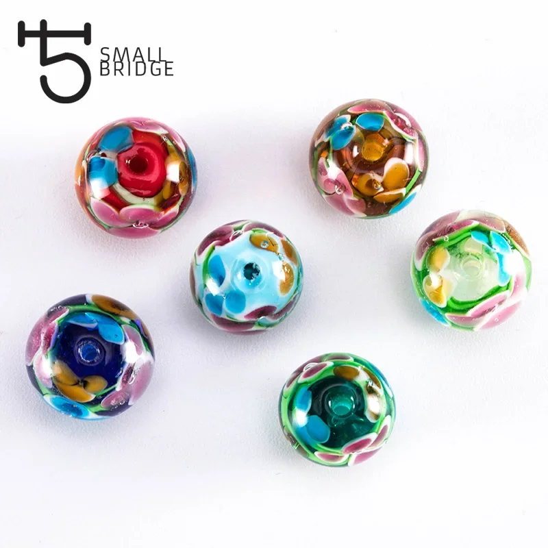 12mm Murano Transparent Round Lampwork Beads Women Necklace Jewelry Making Transparent Diy Flower Beads Wholesale L202