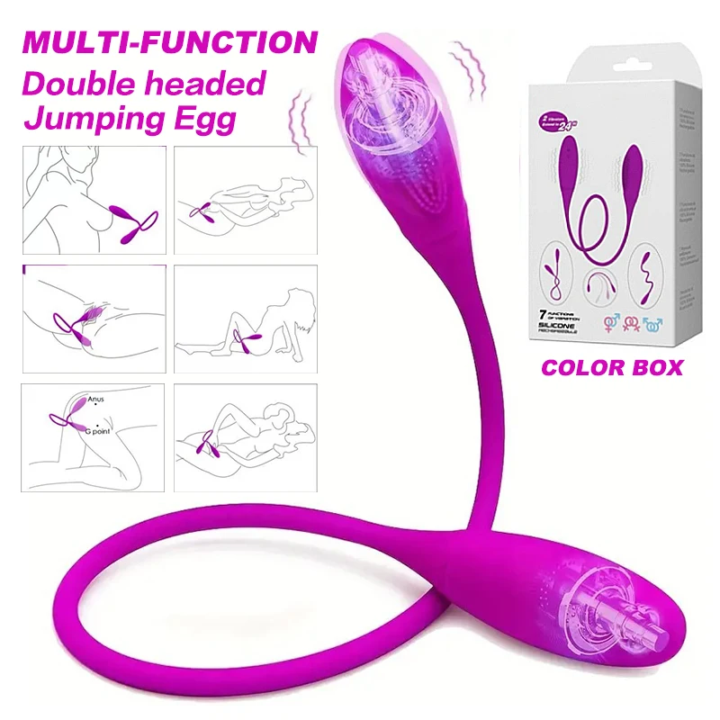 Rechargeable Dual Vibrator Double Head Jump Egg Bullet Dildo Vibrator Anal Butt Plug Adult Sex Toy Masturbator For Couple Women