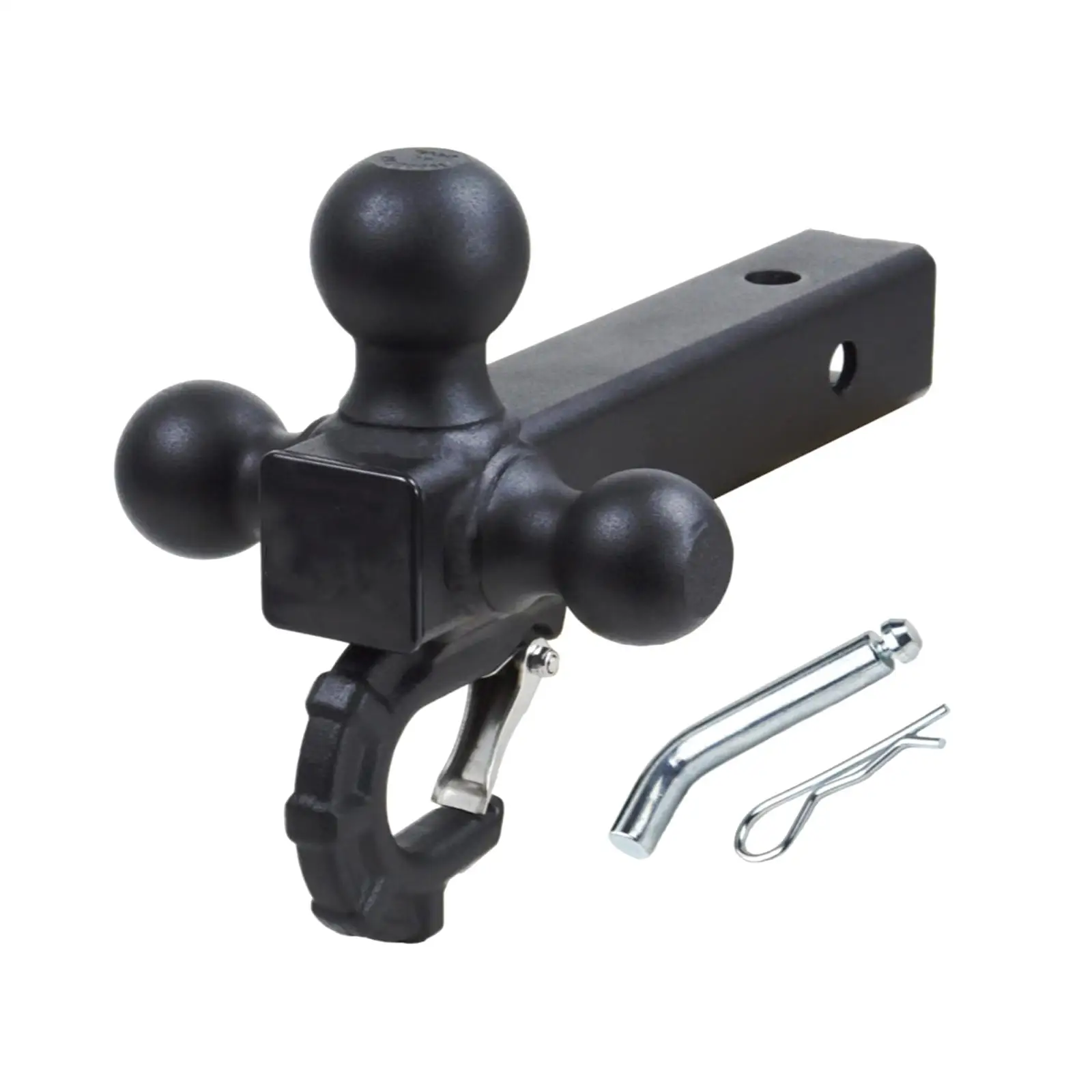 

Trailer Hitch Triple Ball Mount with Hook Simple Installation Black for SUV, Tractor Towing Sturdy with Hitch Pin 30.5cm Length