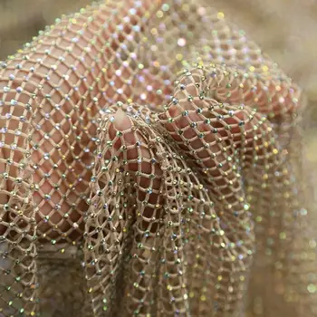 水晶帶網奢華鑽石網紗布料AB彩彈性網紗連身裙,綴滿鑽石的高端訂製布料 10 最佳銷售 水晶織物 - №8
