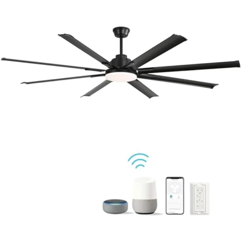 

Airflow with 84-Inch Modern Ceiling Fan, Smart Remote Control, 8 Blades, for Living Room, Restaurant, and Home Use, Bla