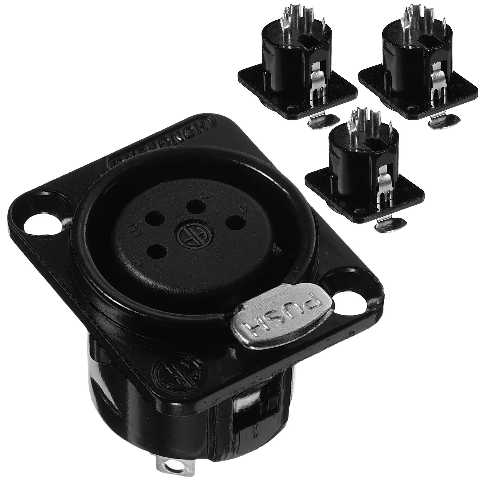 4 Pcs Panel Metal XLR 4-pin Square Audio Socket Microphone Holder (black) *4pcs Mount Nickel-plated Copper Core