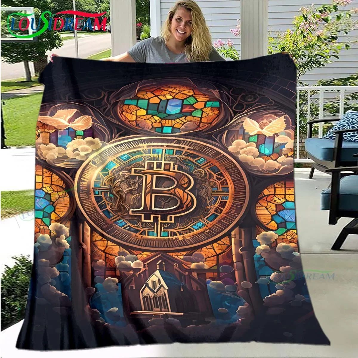 

Fashion 3D Bitcoin Flannel Soft Blanket Sports Living Room Bedroom Sofa Bed Blanket Birthday Gift Portable Picnic Blanket