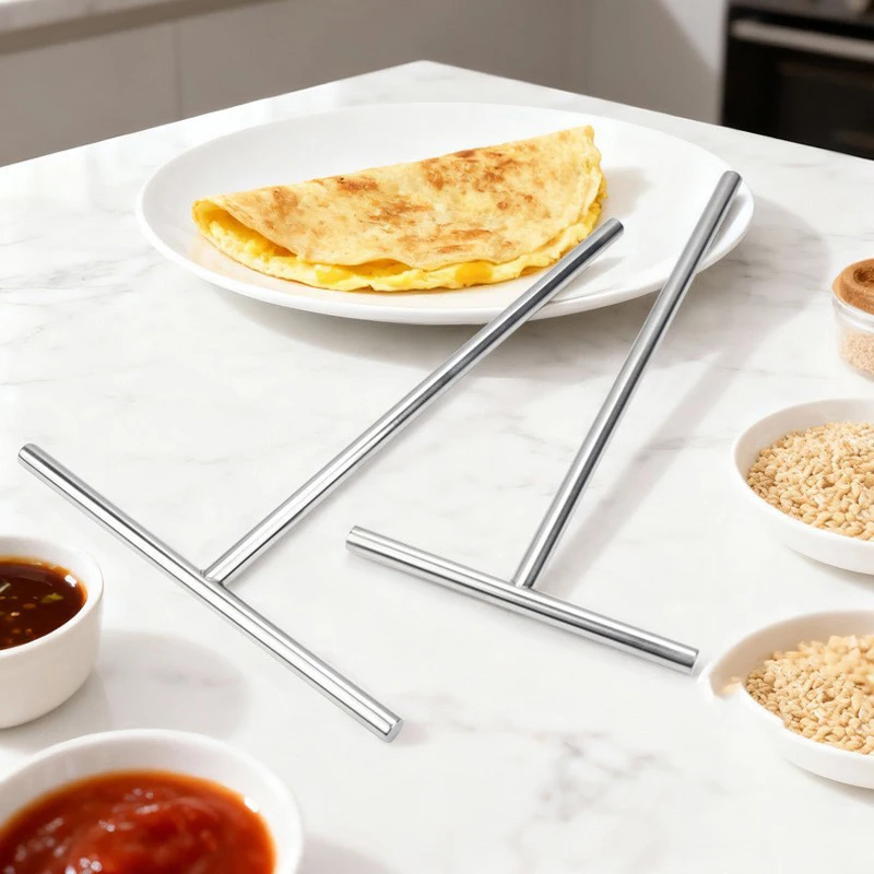 * Crepe Spatula Spreader Pancake T Maker Tool Turner Utensils Cake Shape Rake Pan Stainless Steel Making Kit Stick Icing Brownie