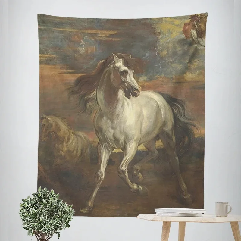 Home Wall Decoration Tapestry Animal White Horse Hanging Cloth Office Living Room Tapestry