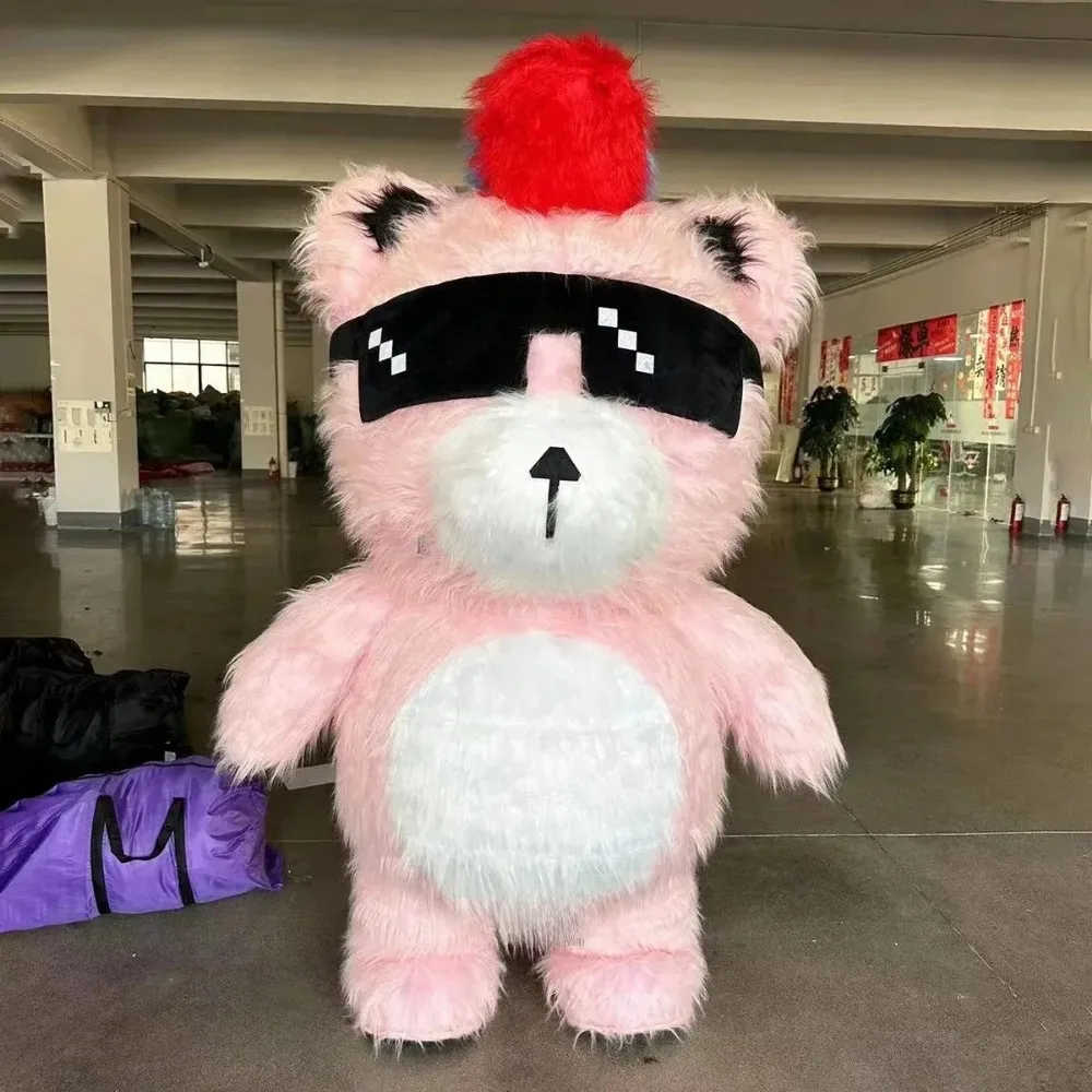 Fantasia de Mascote de Urso Gigante Inflável com Óculos de Sol para Apresentações de Halloween e Palco, Sem Bateria, Sem Carregador