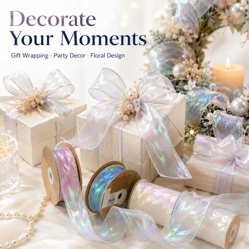 40mm 10 Yards Fischschwanz-Organza-Satinband Reflektierendes Schillerndes Wellenrandband für Geschenkverpackung DIY Schleifen Bastelarbeiten Geschenkverpackung – Detail 6