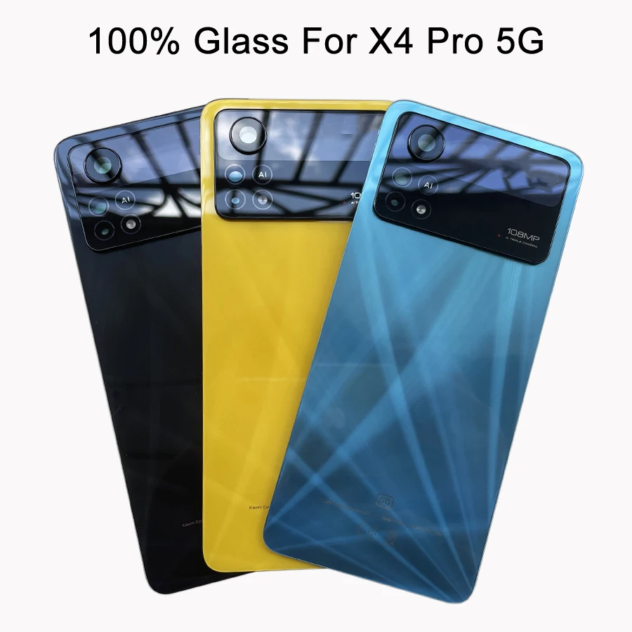 A+++ For Xiaomi POCO X4 Pro 5G Back Glass Battery Cover Rear Housing Door Case Panel X4Pro With Camera Lens Replacement