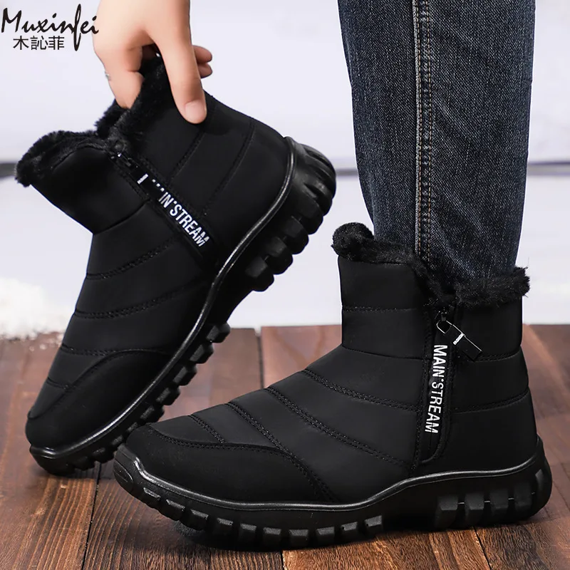 Zapatos deportivos informales de algodón para hombre, nuevos zapatos de invierno, botas de nieve gruesas de terciopelo versátiles para exteriores, resistentes al desgaste