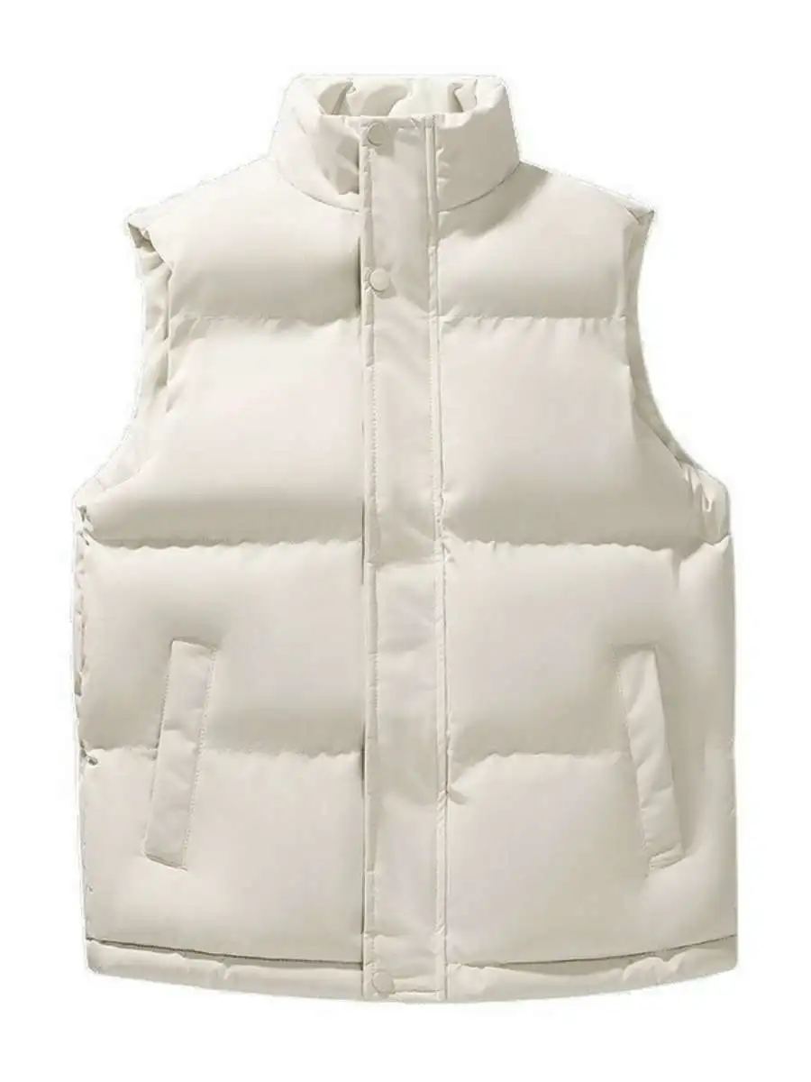 

Men's Winter Cotton Vest Pure Color Warm Stand Collar Svel Jaet Thiened Special Wide Fit for Office Work
