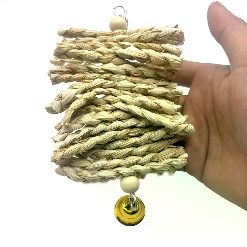 Parrot Teething Chew Toys Corn Husk Braided Bell String Wear Resistant for Pet Parrot Home Cage Play Training Use view 5