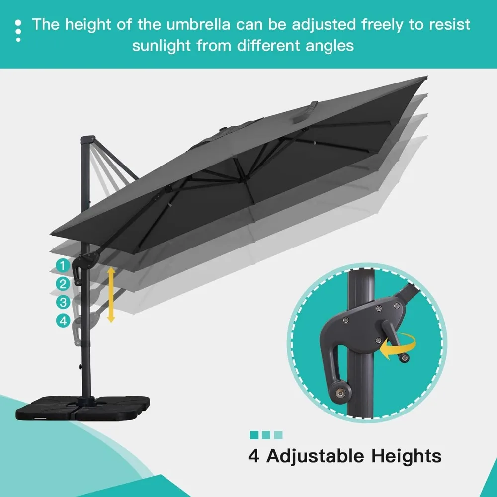 10x13Ft Cantilever Patio Umbrella Rectangular Deluxe Offset Umbrella 360°Rotation & Integrated Tilting System Patio Hanging Umb