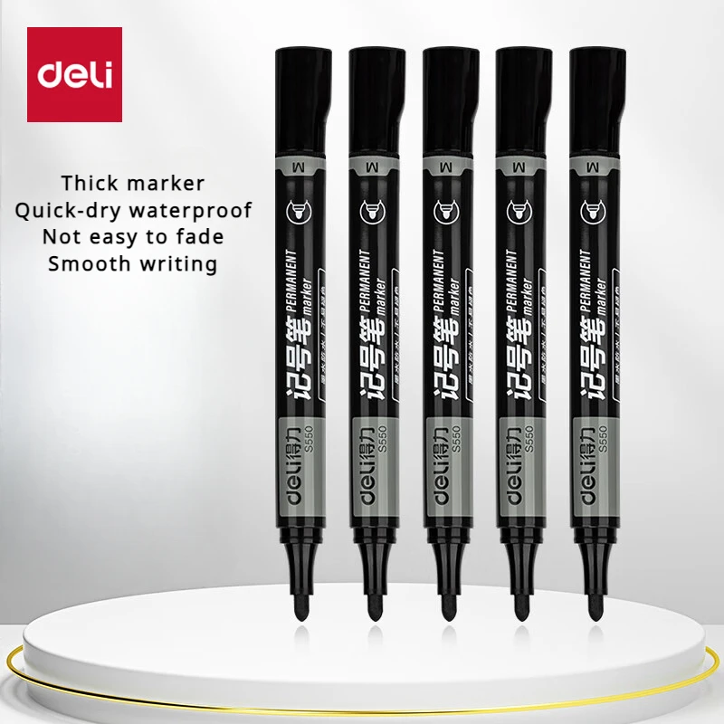 Deli Oil-Based Thick Tip Marker Pen for Logistics Signature Marker Pen Office Supplies