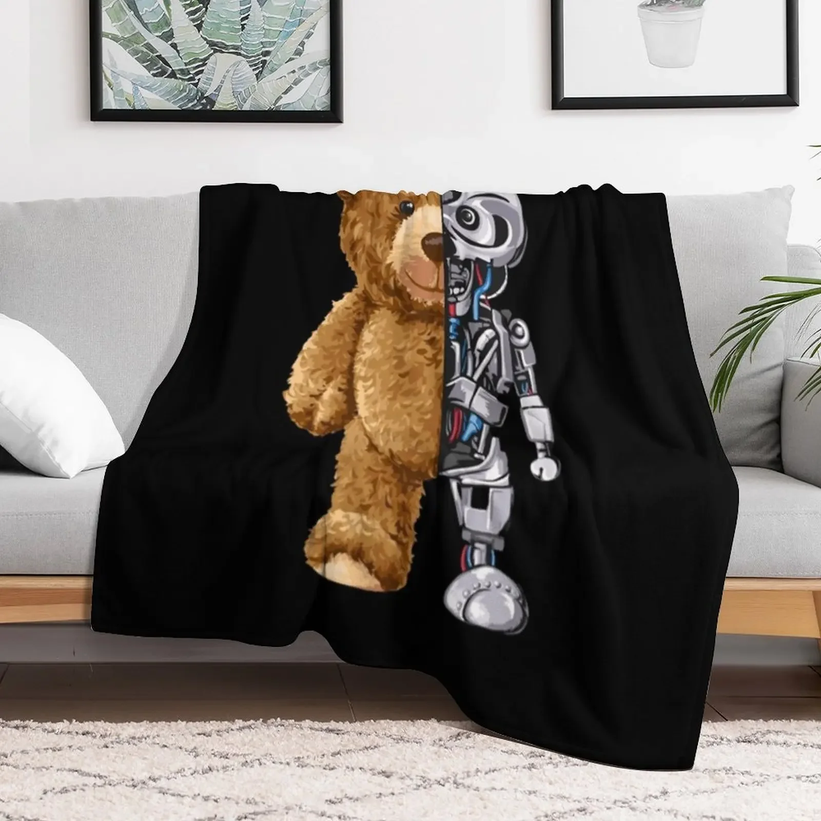 Bear toy half robot Throw Blanket Flannels Extra Large Throw Cute Luxury Thicken Blankets