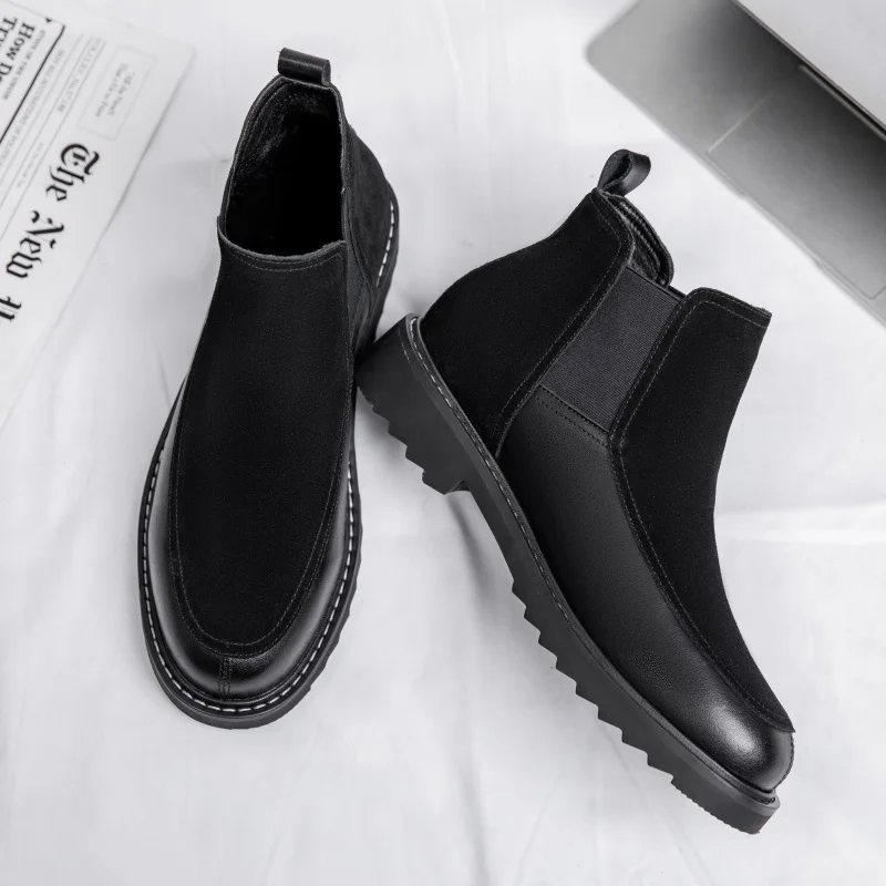 New Spring Autumn Black British Men Casual Ankle Boots Cow Suede Leather Shoes for Men Business Vintage Chelsea Boots