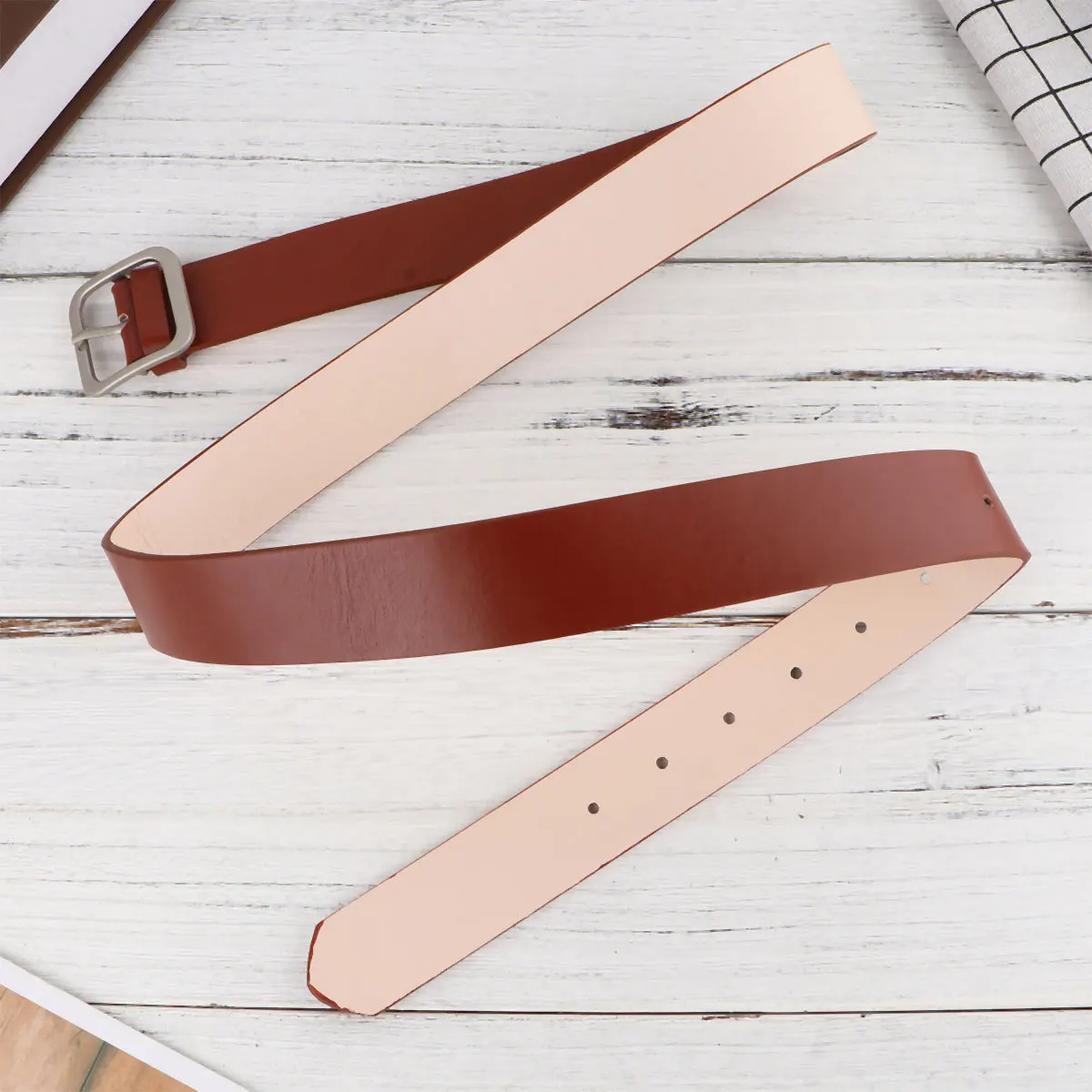 

Casual Belt for Ladies Premium Material Adjustable Square Buckle 110cm 3.3cm Khaki Silver Stylish Practical Gift Choice