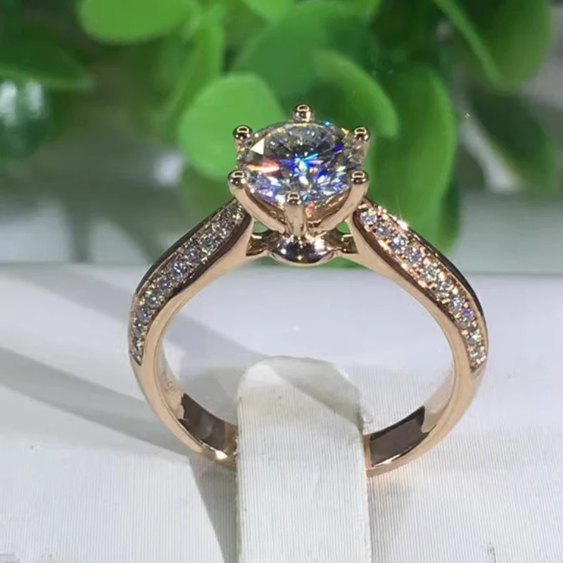 Plated 14K Rose Gold 585 Purple Gold Luxury Shining dazzling Diamond Engagement rings for women Wedding ring Jewelry adjustable