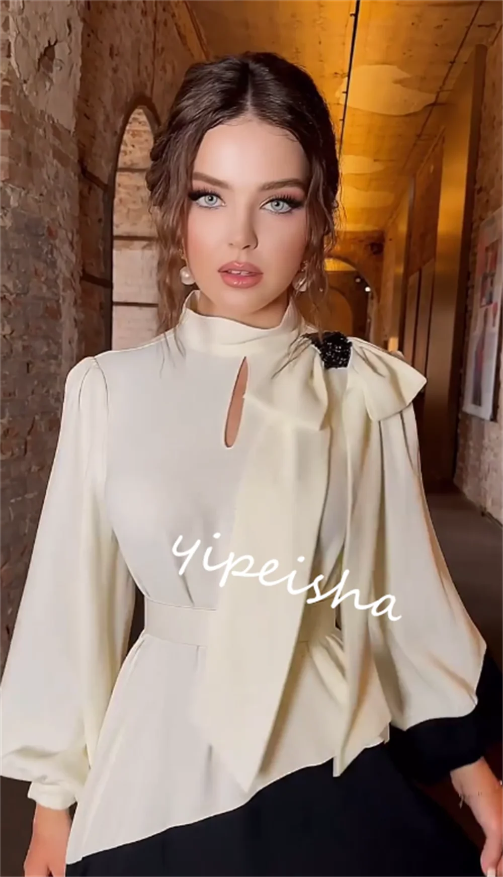 Jiayigong  Satin Bow Sash Draped Birthday A-line High Collar Bespoke Occasion Gown Long Dresses Saudi Arabia