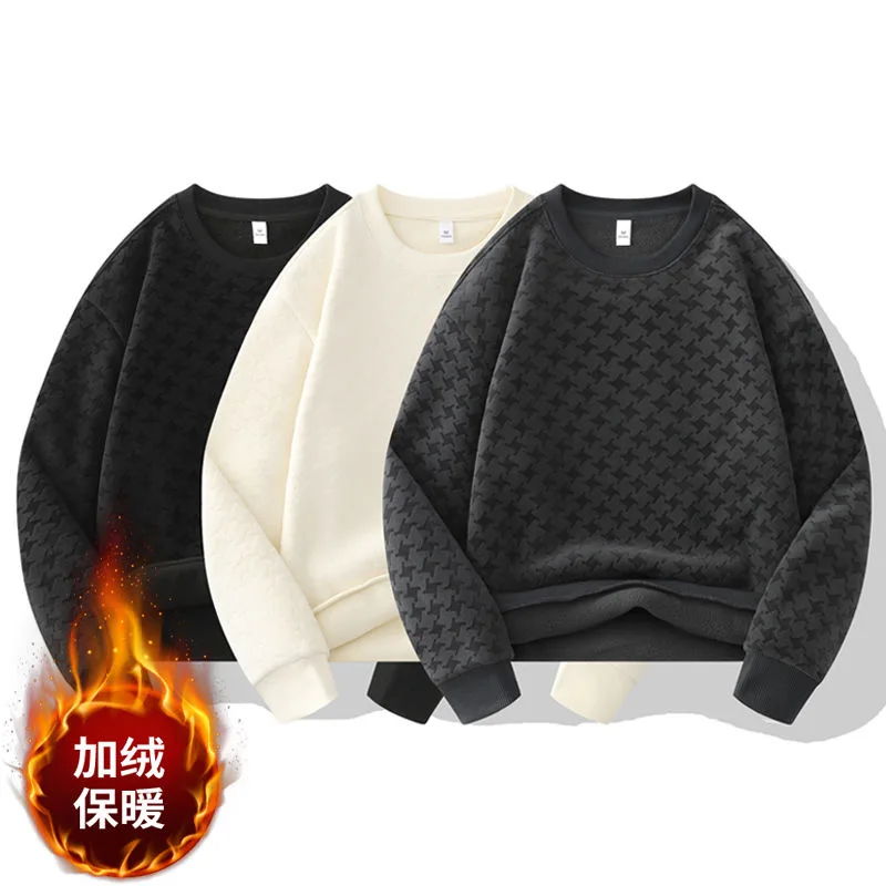 

2024 Autumn/Winter Fashion Trend Thickened Warm Long Sleeve T-shirt Men's Casual Loose Sports Large Size Round Neck Jumper M-4XL