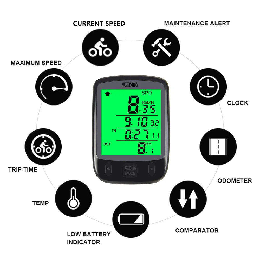 Wired Bike Computer Waterproof Bicycle Odometer LCD Digital Stopwatch Cycling Speedometer MTB Bike Speed Counter with Backlight