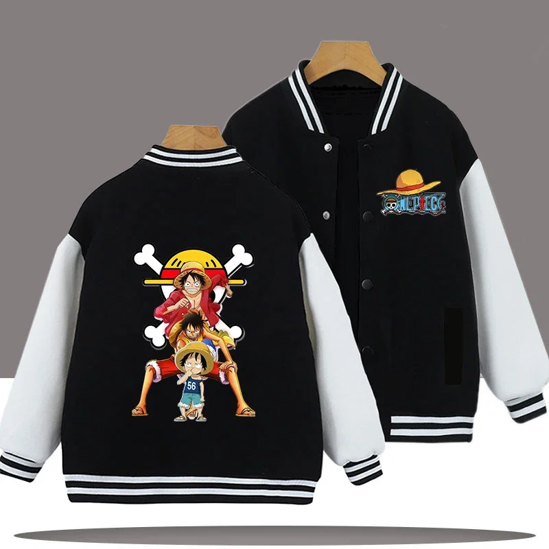 

2026 Children's baseball uniform with "One Piece" cartoon print - Boys' sports shirt, girls' casual top, spring/autumn jacket