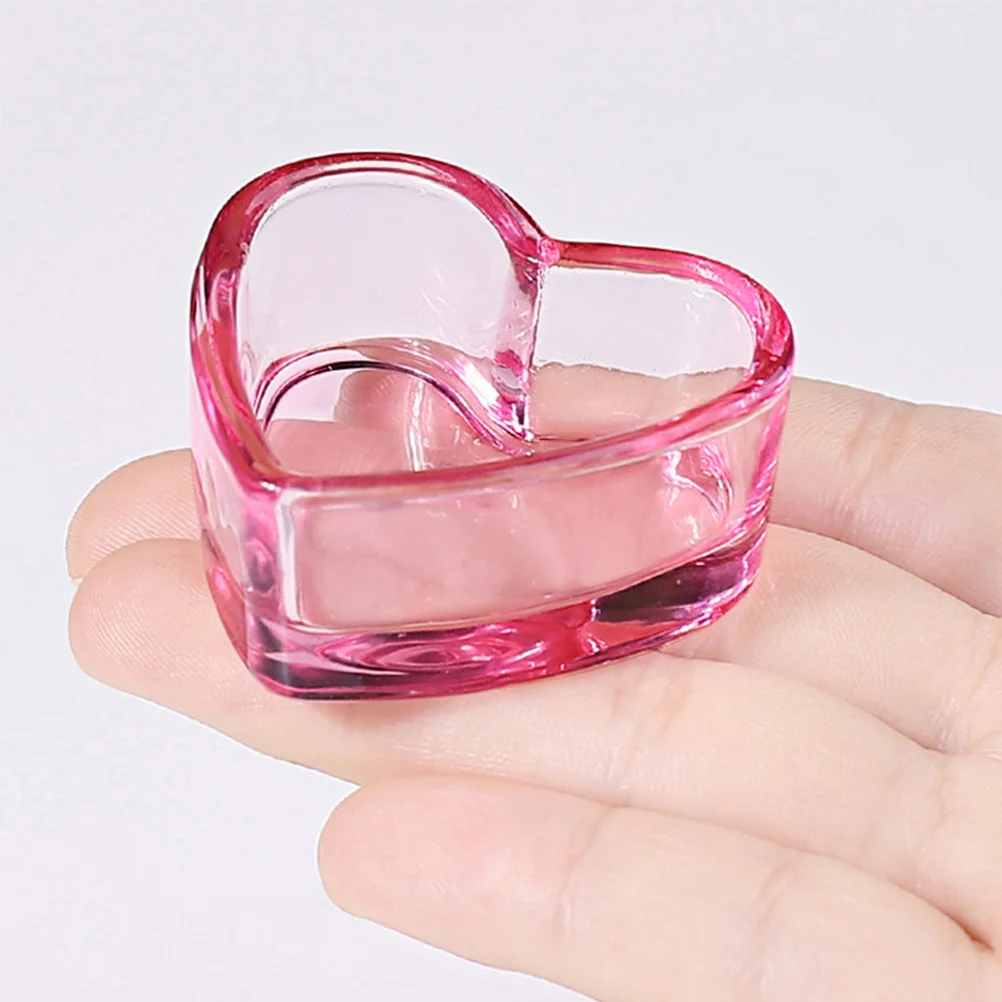 Plato Dappen de cristal rosa para decoración de uñas, plato acrílico con forma de corazón, flor y mariposa, soporte para polvo líquido, taza para cepillo de limpieza, 3 uds.