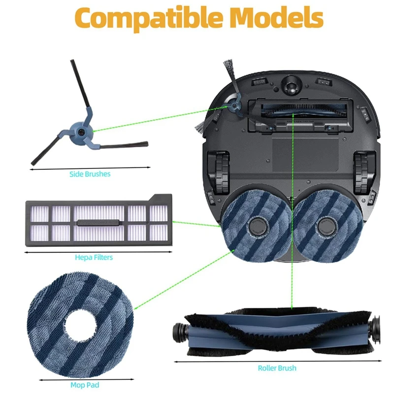 Kit di accessori compatibile per Eufy X10 Pro Omni Robot aspirapolvere Spazzola a rullo, spazzole laterali, filtro, assorbente, sacchetti per la polvere