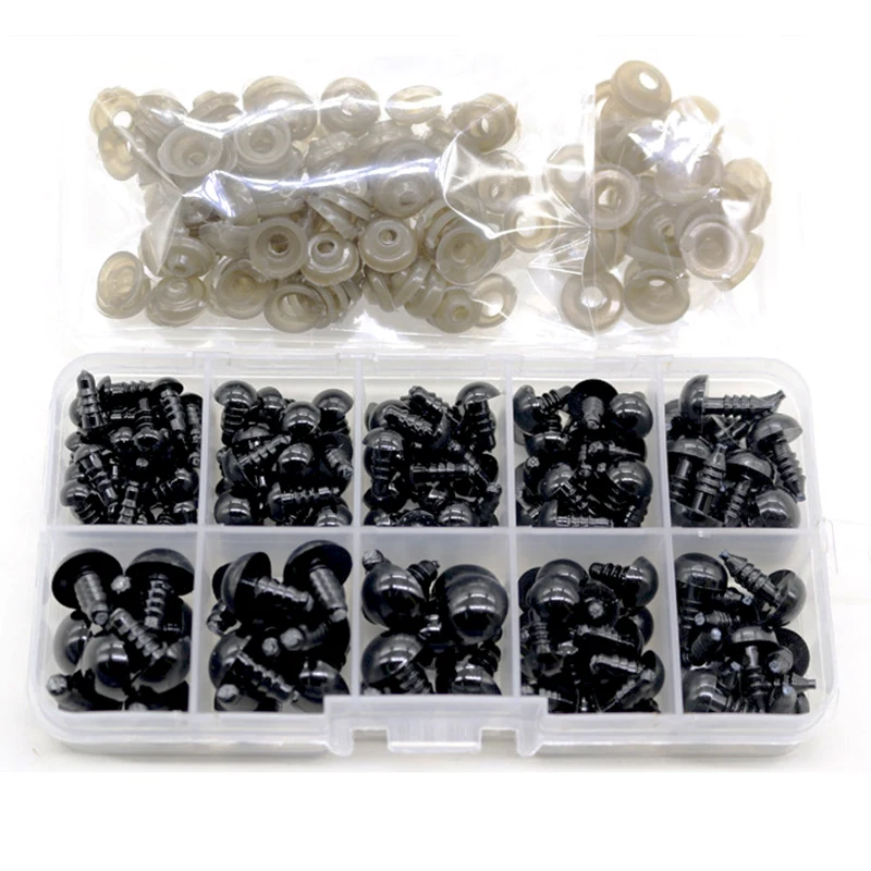 100 Piezas de Ojos de Seguridad de Plástico Negro de 10 mm para Muñecas, Ojos de Peluche para Amigurumi, para Juguetes de 6 mm, 8 mm, 12 mm, Ojos Divertidos para Manualidades, Ojos de Animales