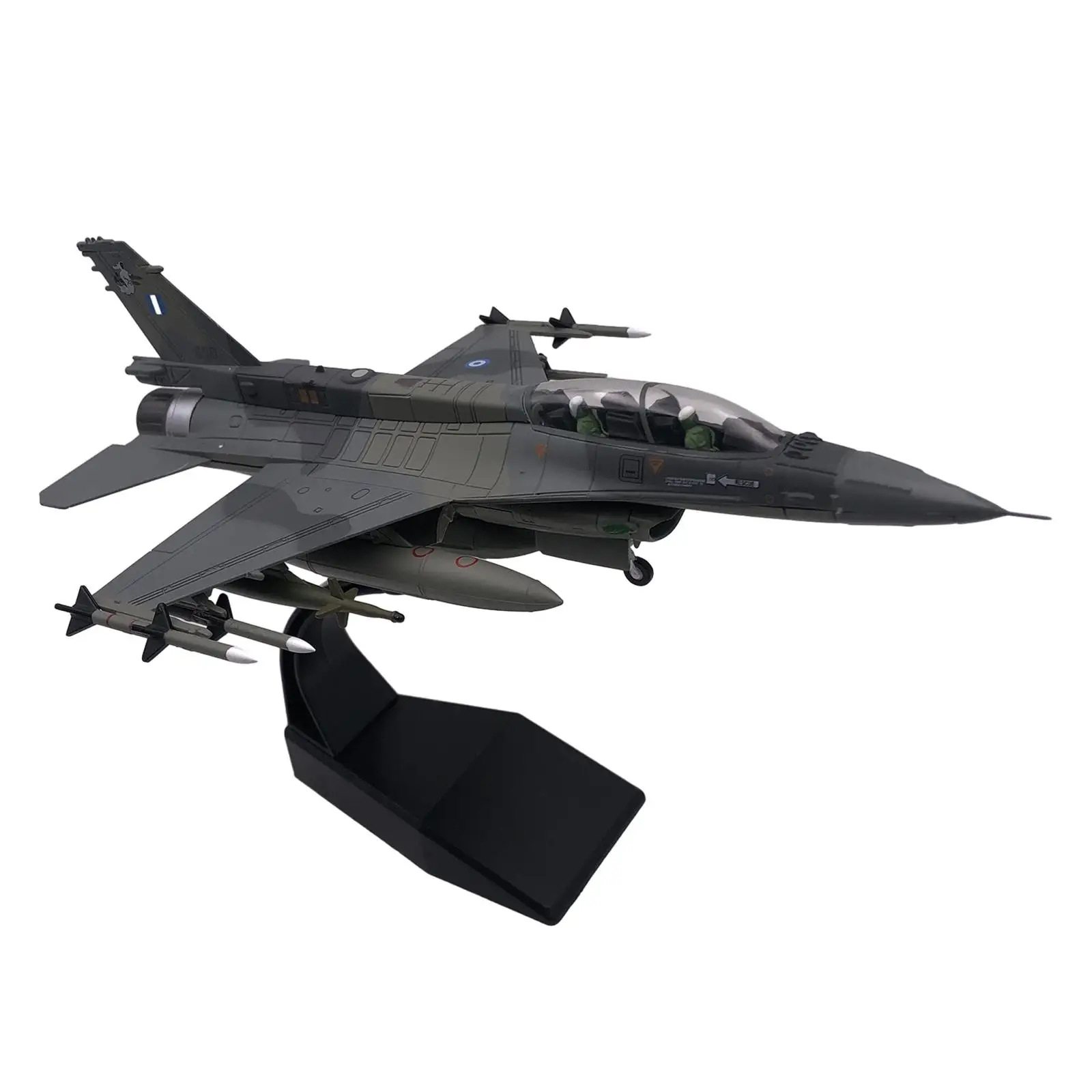 Alloy 1/72 F16 Fighter Diecast Model Ornament Collectables with Display Stand for Home Bedroom Office Cabinet Shelf