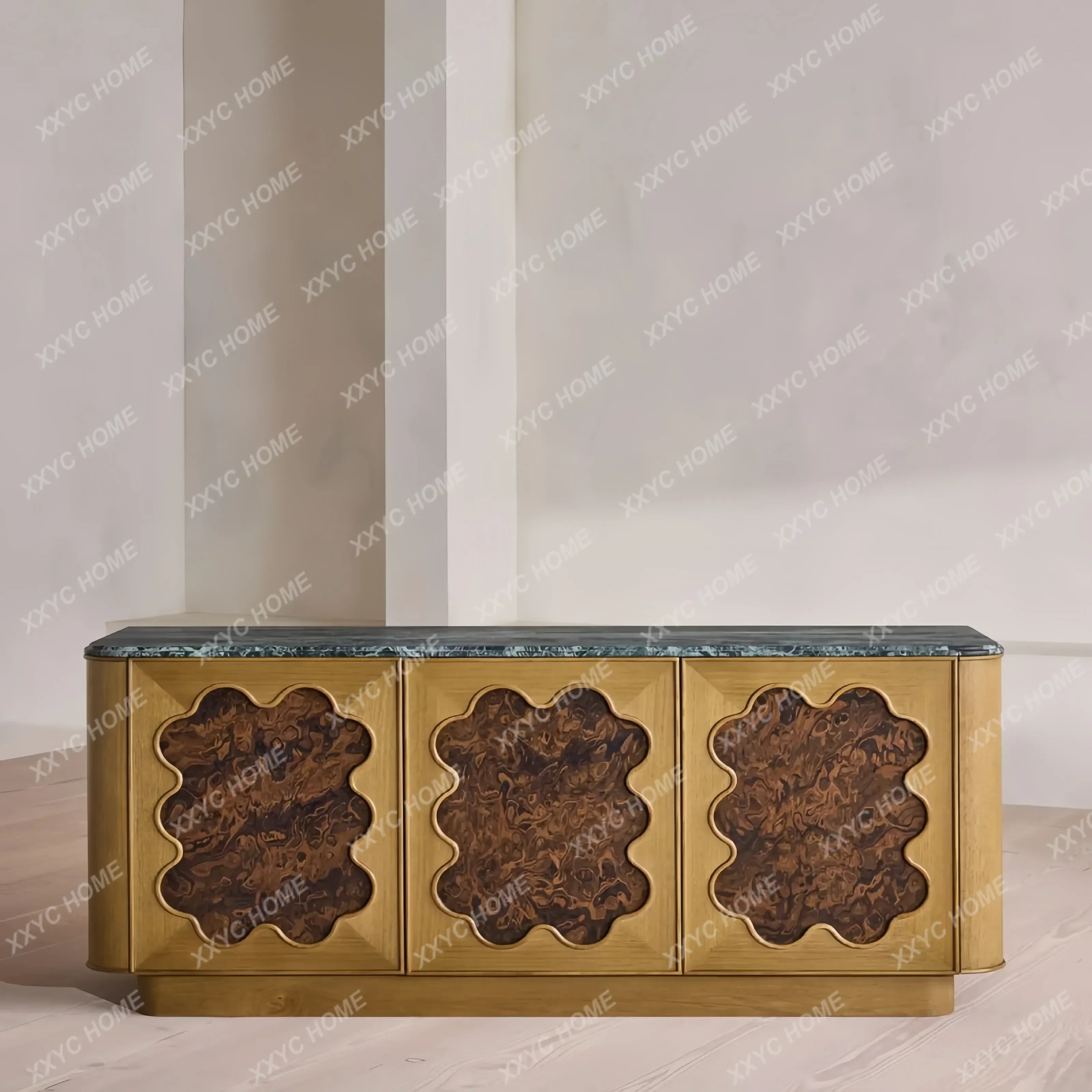 

Medieval style light luxury dining side cabinet solid wood marble countertop
