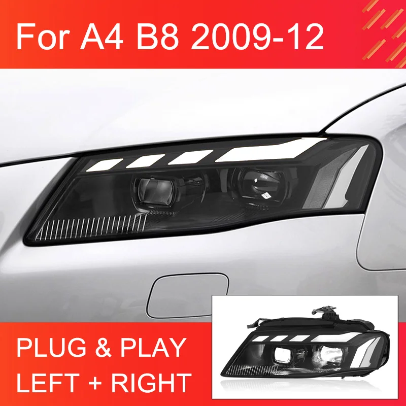 

1 пара светодиодных фар в сборе для Audi A4 B8 2009-2012, фары Plug and Play со светодиодными DRL, динамические поворотные фары