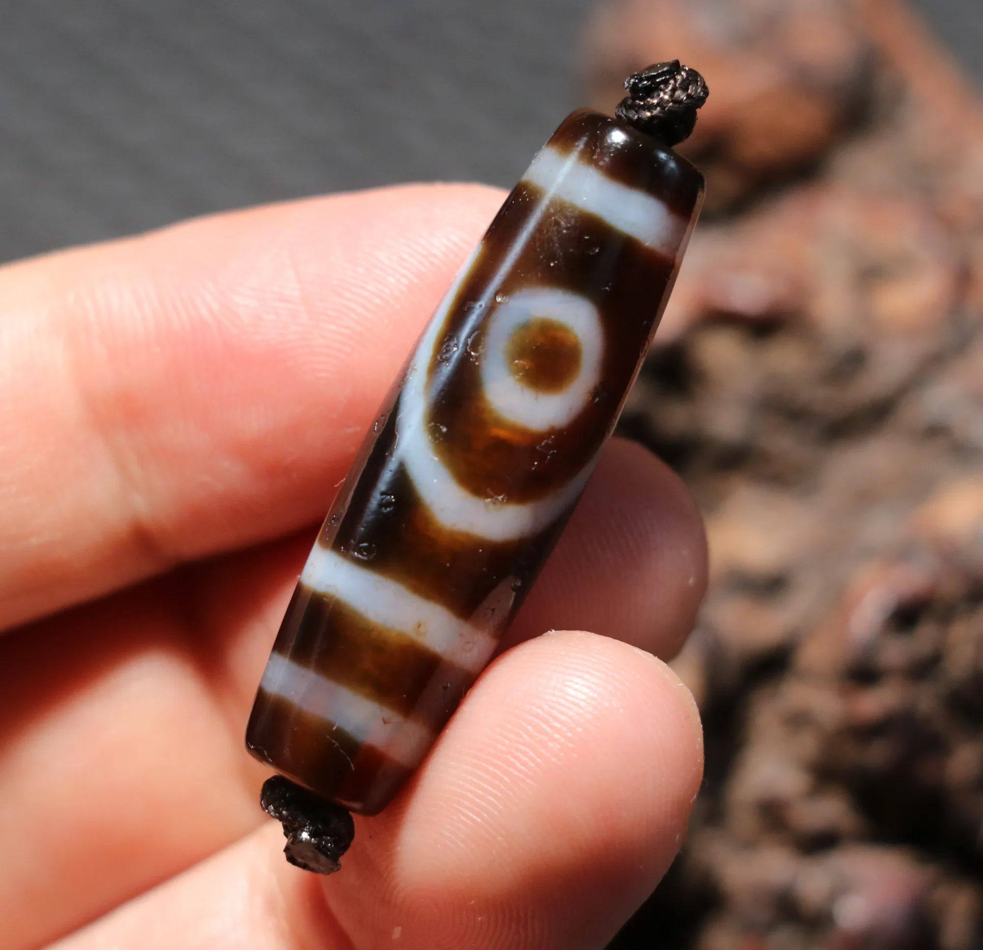 

An Ultra Energy Magic Power Tibetan Old Agate Oily 2 Eye Love Symbol dZi Bead Amulet LKbrother Talisman UPD220607A5