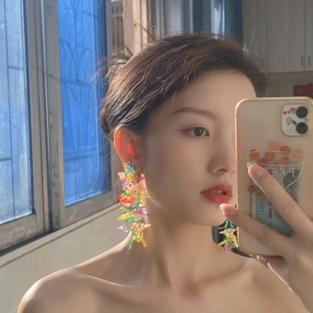 1 пара разноцветных цветочных висячих сережек, ювелирные изделия ручной работы, серьги в виде цветка из бисера, богемные полимерные длинные серьги с кисточками