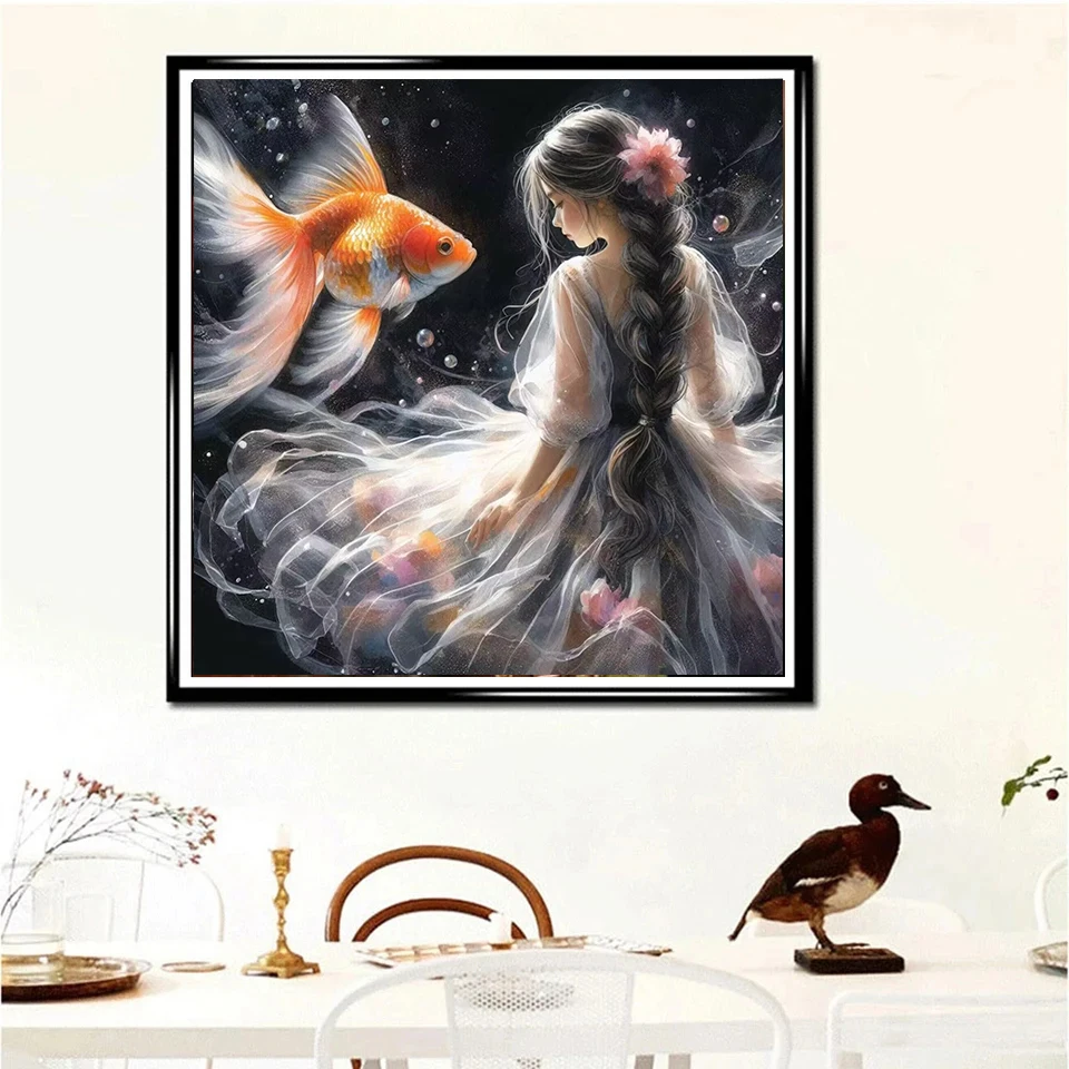 Girl And Goldfish Diamond Painting Kit Anime Diamond Embroidery Handmade Mosaic Cross Stitch Home Decor Gifts