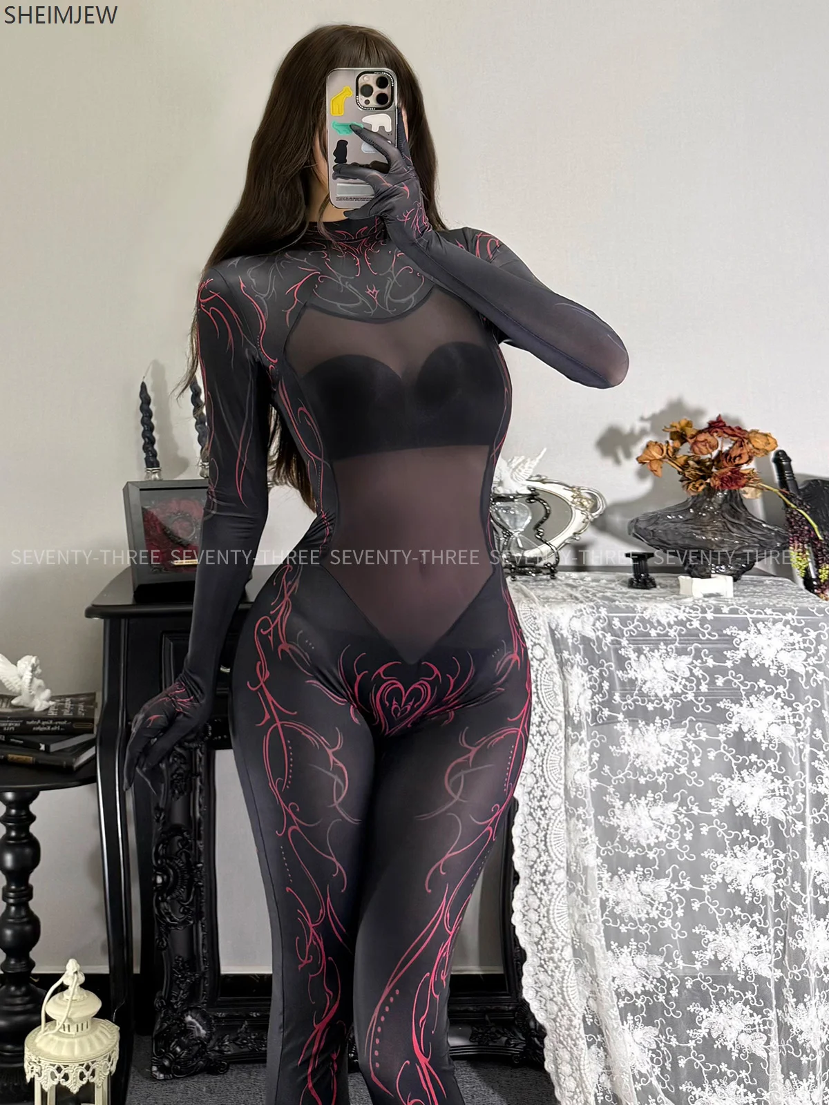 Women's Sexy Oily Splicing Gradient Succubus Tights Full Body Little Devil Adult Role Play Gothic Temptation Uniform Costume - Image 2