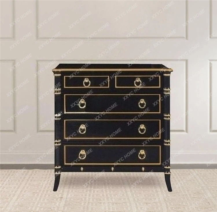 

Y Light luxury chest of drawers black gold-painted foyer bedroom solid wood chest of drawers