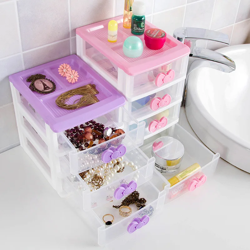 WBBOOMING Small Jewelry Storage Box Drawer Type Plastic Office Desktop Cosmetics Storage Box Multi-layer Storage Cabinet