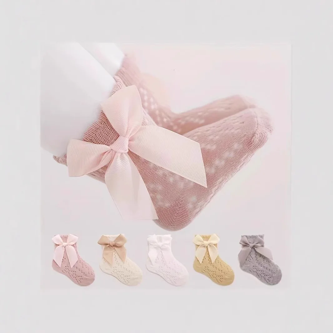 

Детские носки, весенне-летние сетчатые тонкие детские хлопковые носки с бантом, милые дышащие свободные носки среднего размера для девочек
