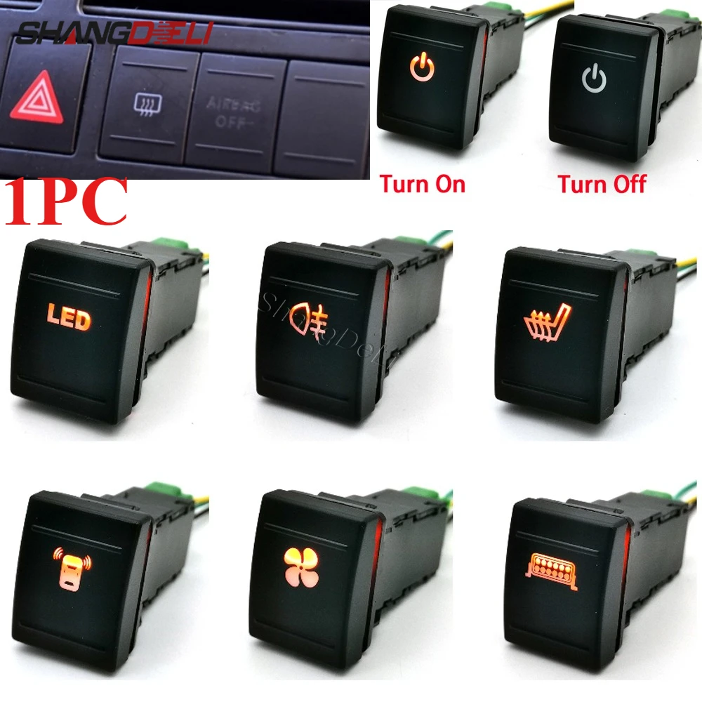 1PC DC12V Auto Orange LED Licht DRL Power on off Radar Nebel Licht Spiegel Erhitzt Schalter Taste mit draht fit Für Polo 2004-2009 – Detail 1